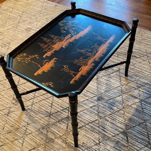Made in Italy, Black & Gold table w/Occas Tea tray, price includes xtra shipping - Picture 2 of 4